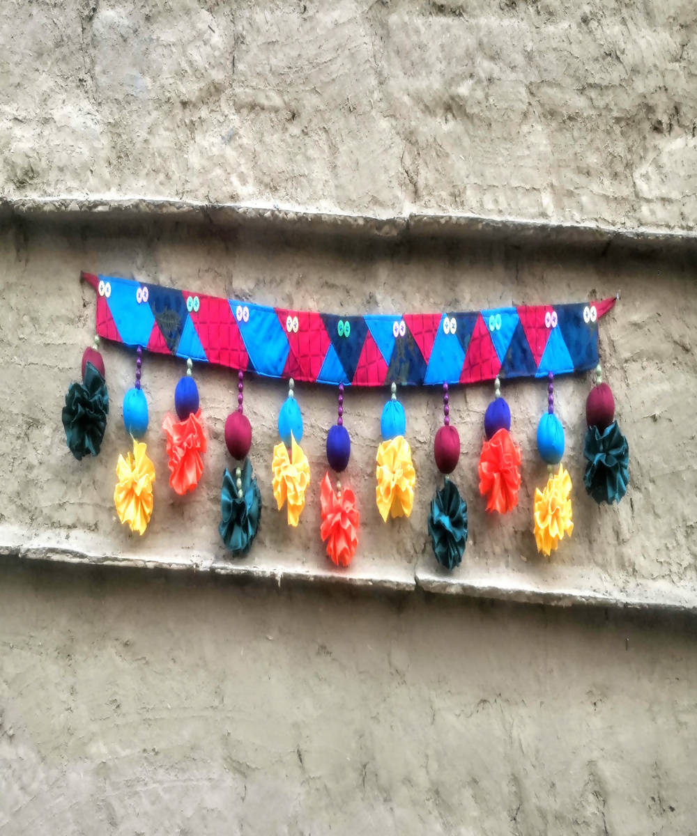 Blue red silk cotton handmade patch toran