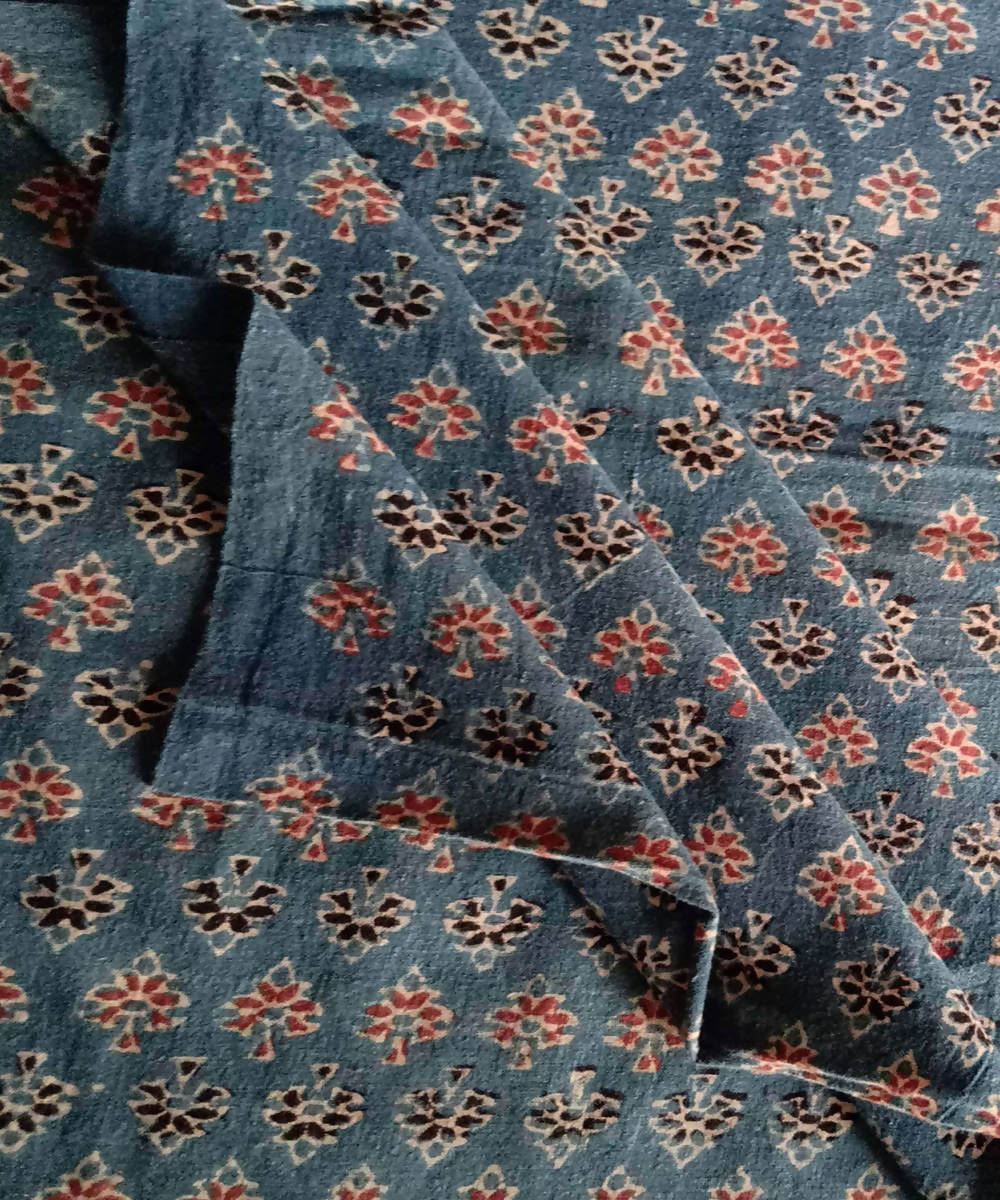 ajrakh block printed indigo blue handspun handloom cotton kurta fabric
