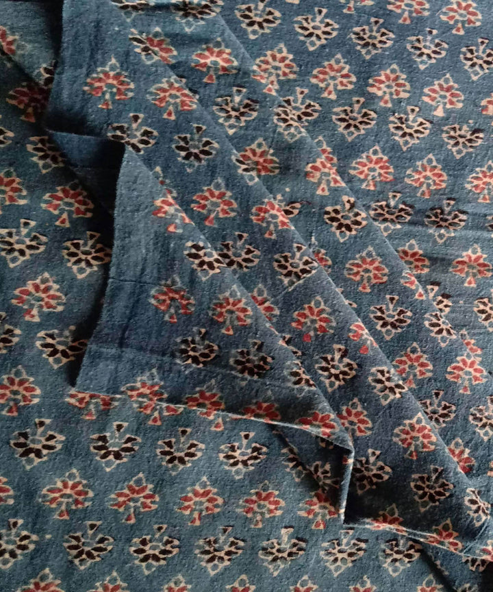 ajrakh block printed indigo blue handspun handloom cotton kurta fabric