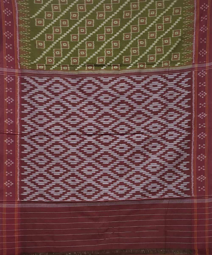 Olive green handwoven cotton ikat nuapatna saree