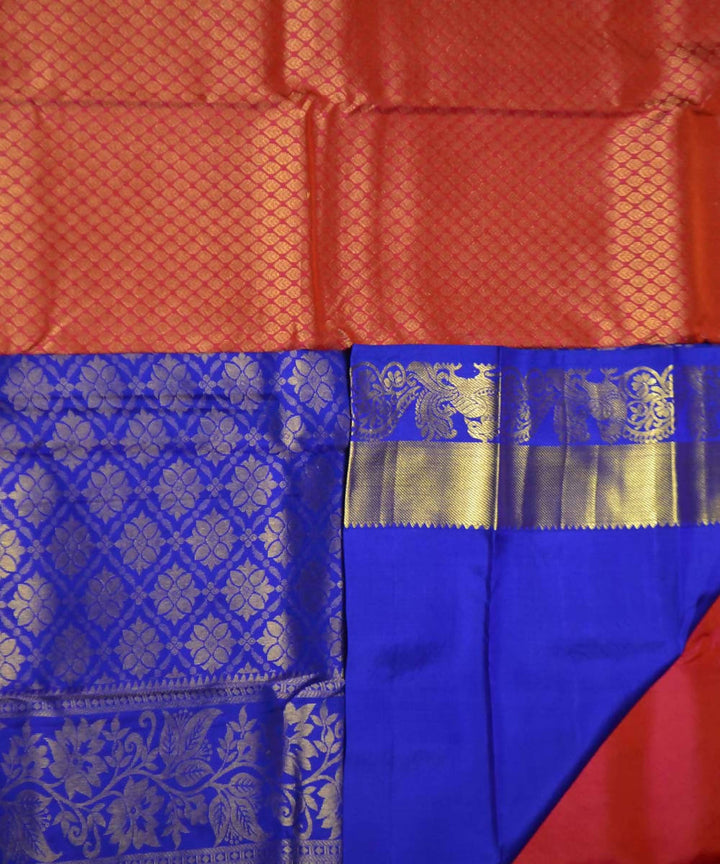 Bronze pink and Royal Blue Handloom Brocade Silk Saree