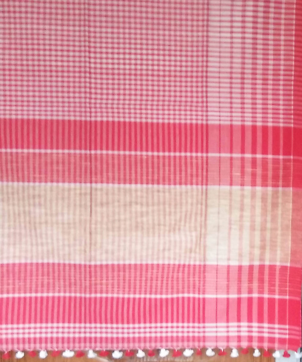 White Red Green Bengal Handloom Gamcha Cotton Saree