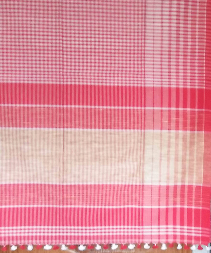 White Red Green Bengal Handloom Gamcha Cotton Saree