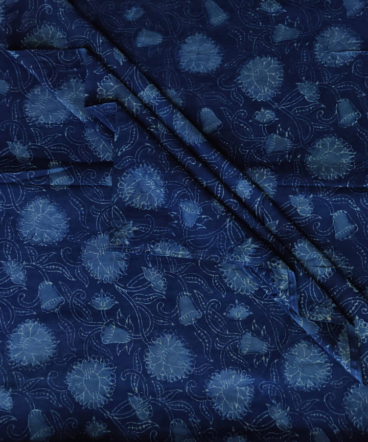 Navy blue natural dye dabu print handspun cotton fabric(2.5m per qty)