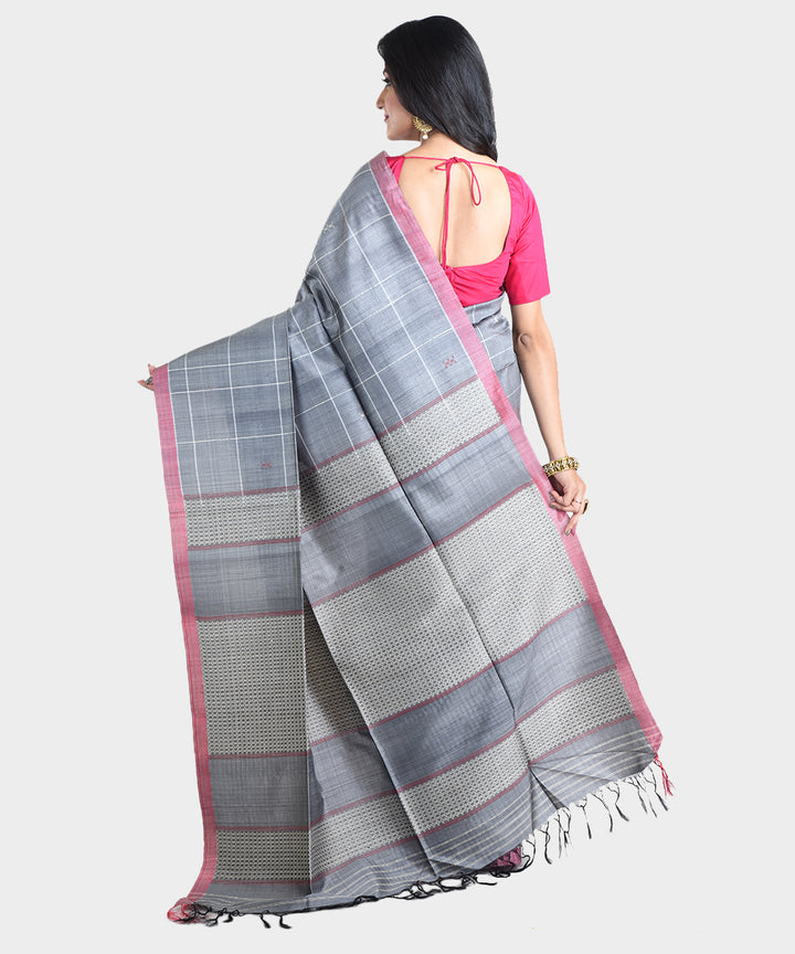 Grey handwoven tussar silk saree