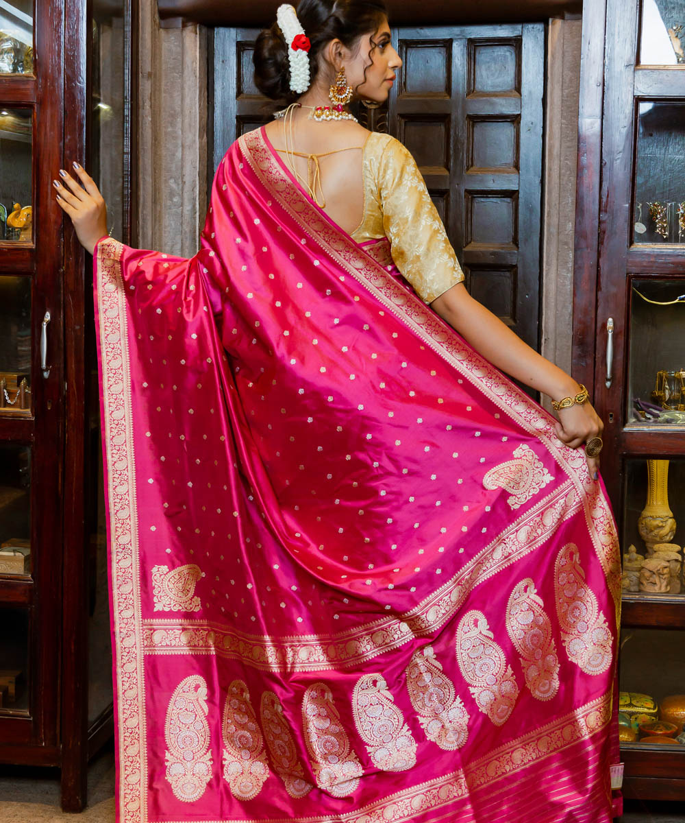 Red pink double shade silk handloom banarasi saree