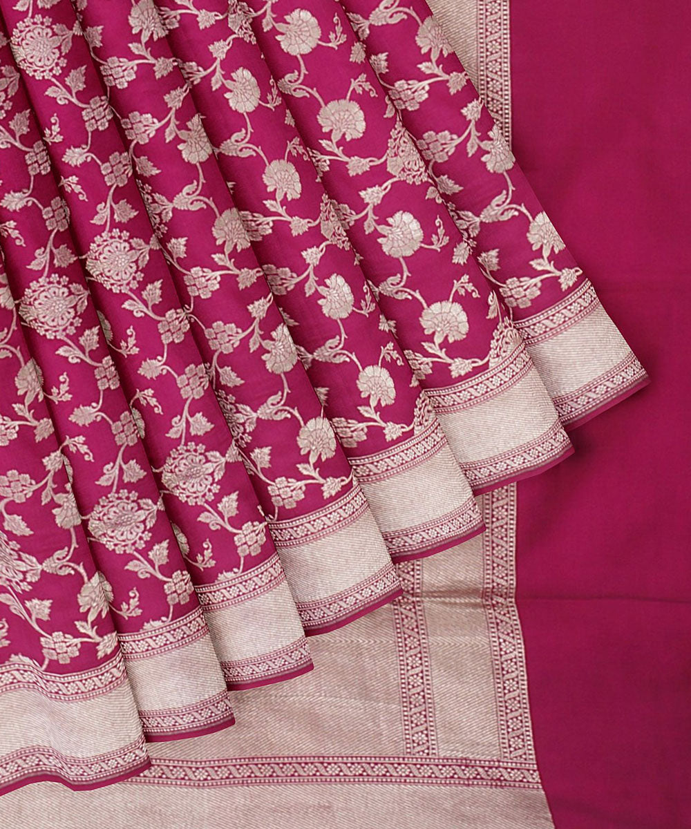 Purple pink silk handloom banarasi saree