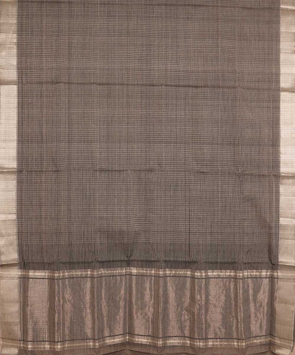 Black silver big border cotton handloom mangalagiri saree