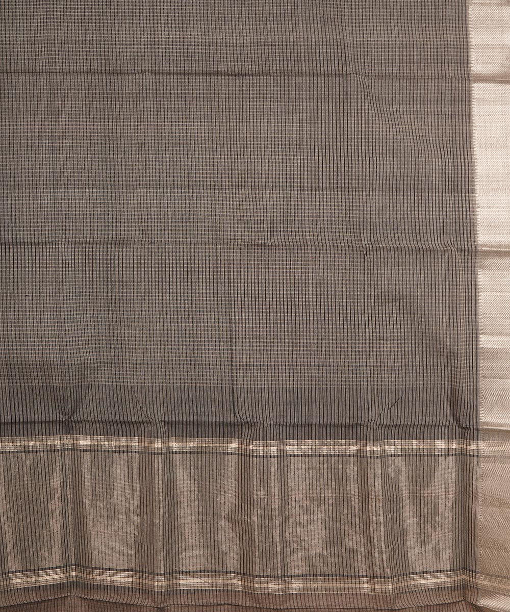 Black silver big border cotton handloom mangalagiri saree