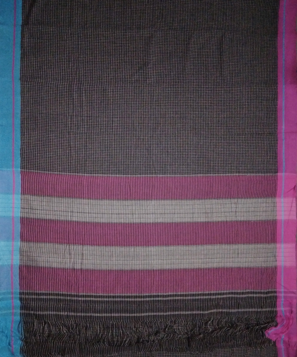 Black checks blue pink border handwoven cotton patteda anchu saree