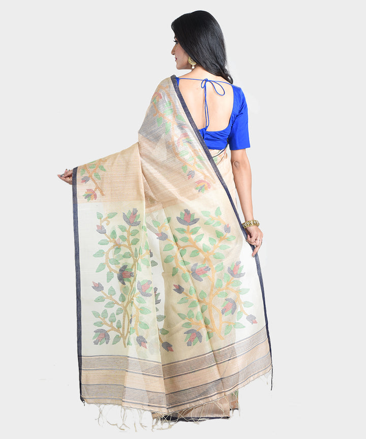 Beige handwoven jamdani silk saree