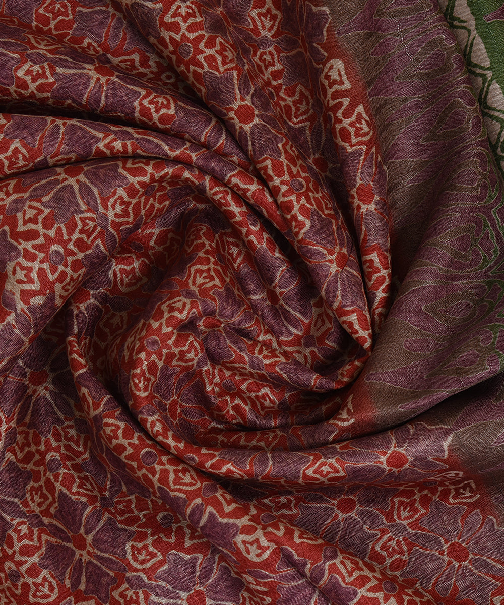 Red brown handwoven tussar silk kurta material