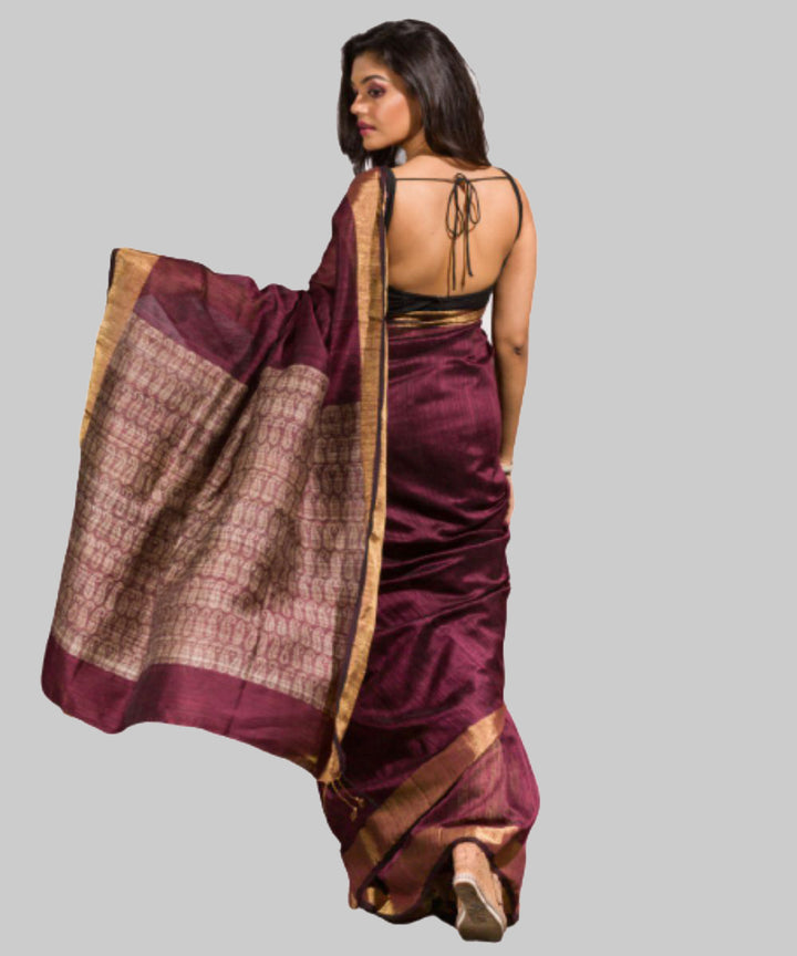 Grape purple handwoven bengal silk saree