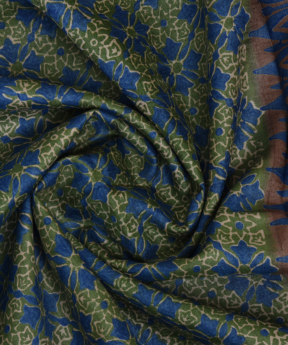 Light green blue handwoven tussar silk kurta material
