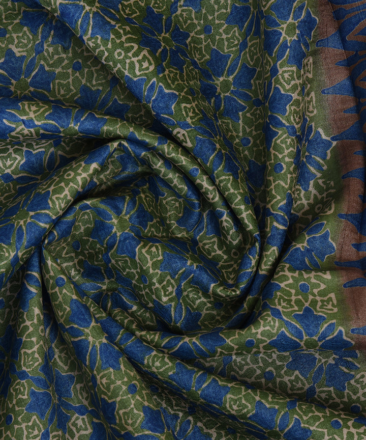 Light green blue handwoven tussar silk kurta material