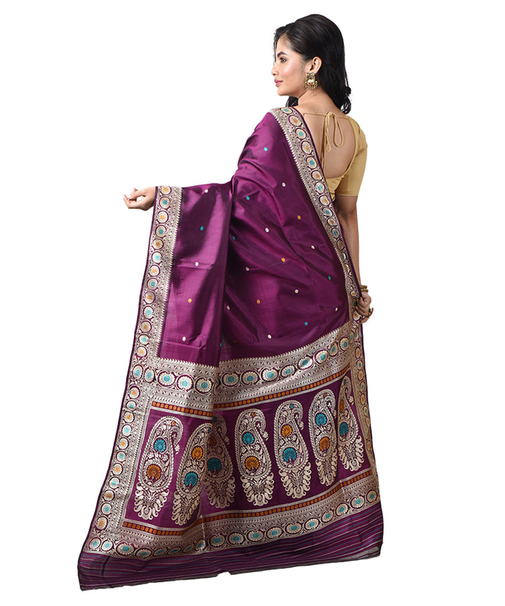 Purple handwoven bengal silk baluchari saree