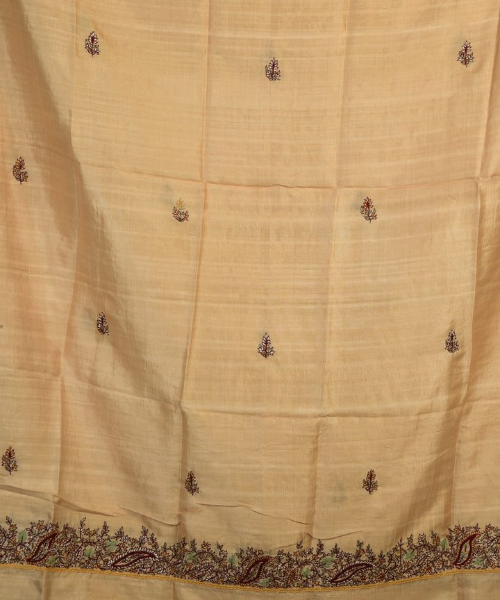 2pc Purple beige handwoven mulberry silk dress material with dupatta