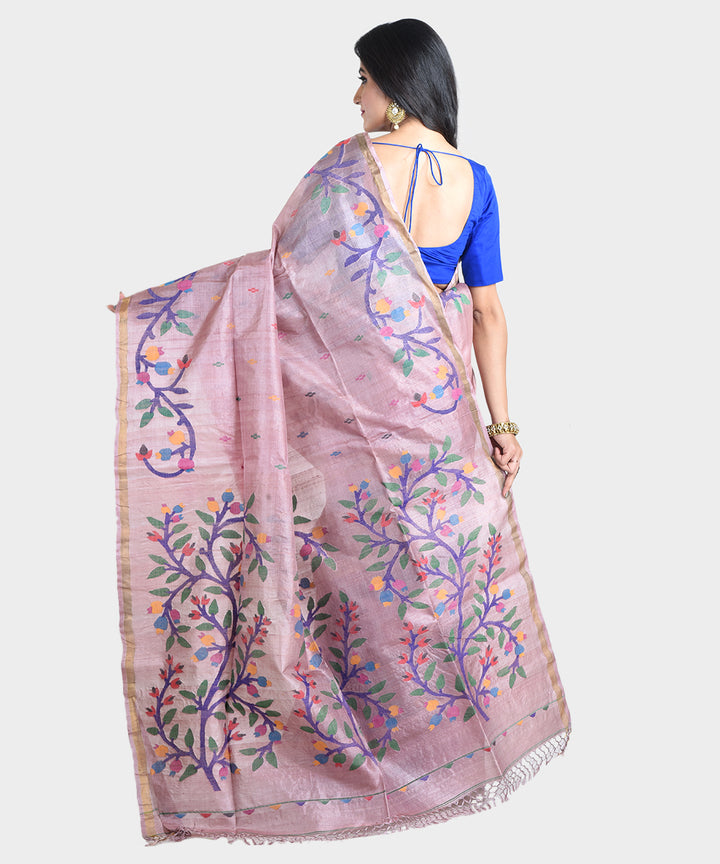 Mauve handwoven jamdani tussar silk saree