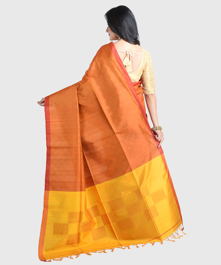 Orange mustard handwoven silk saree