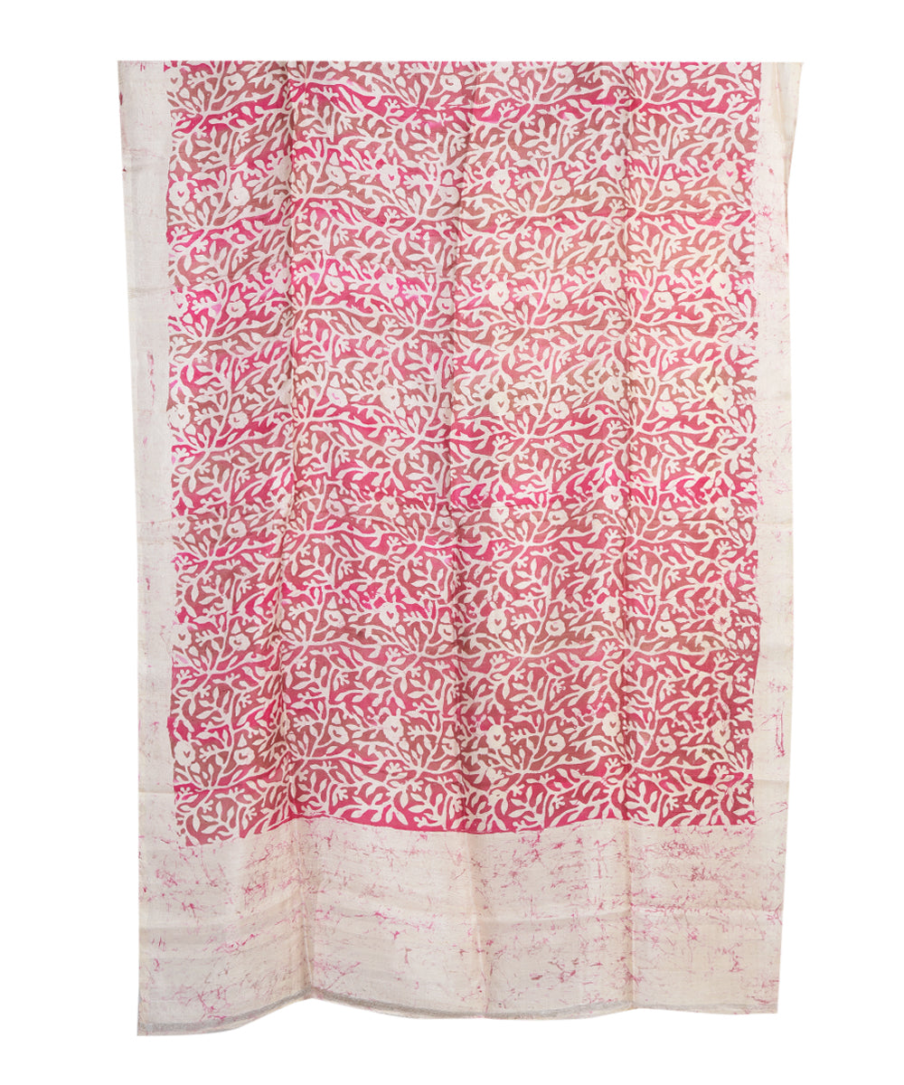Pink beige bengal handwoven tie dye batik silk dupatta
