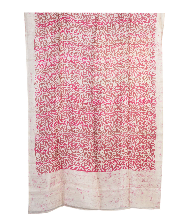 Pink beige bengal handwoven tie dye batik silk dupatta