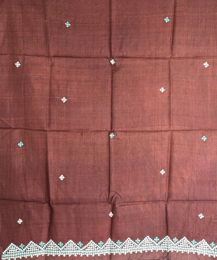 2pc Brown hand embroidery tussar silk dress material set