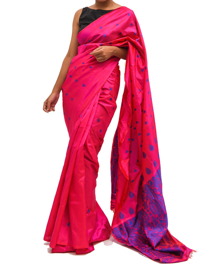 Pink blue silk handloom assam saree
