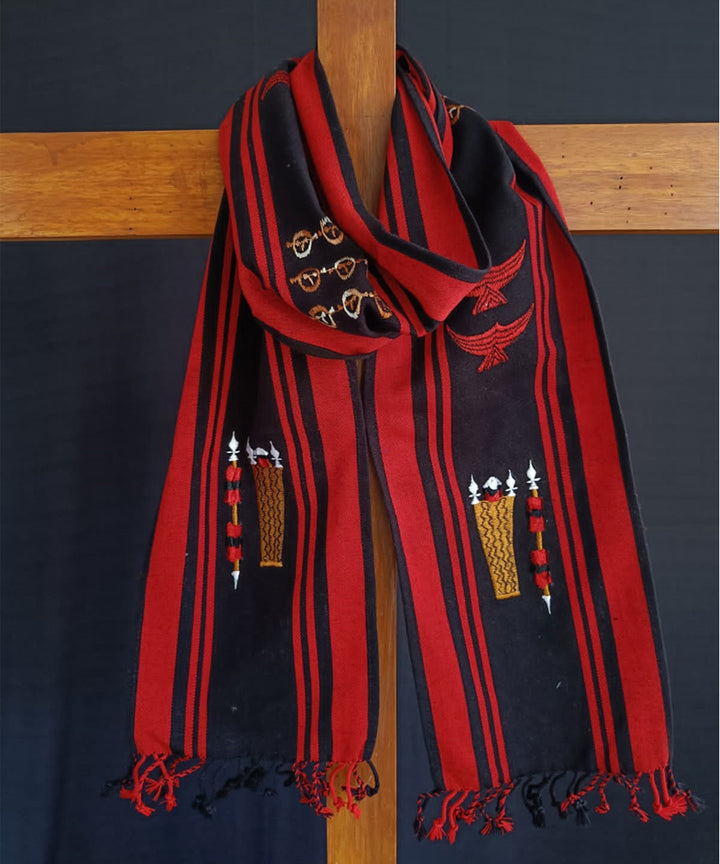 Black red loin loom acrylic wool nagaland handloom muffler