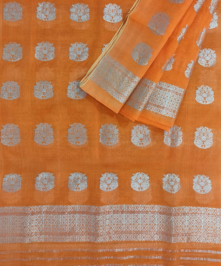 Orange silver nooni handloom assam mekhela chador