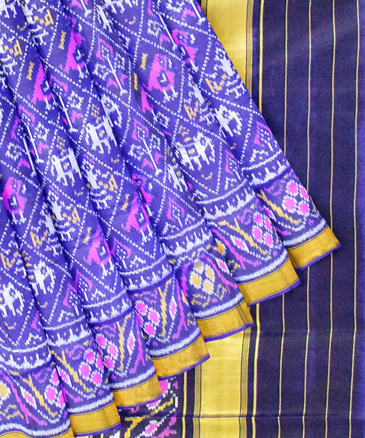 Navy blue handloom silk patola saree