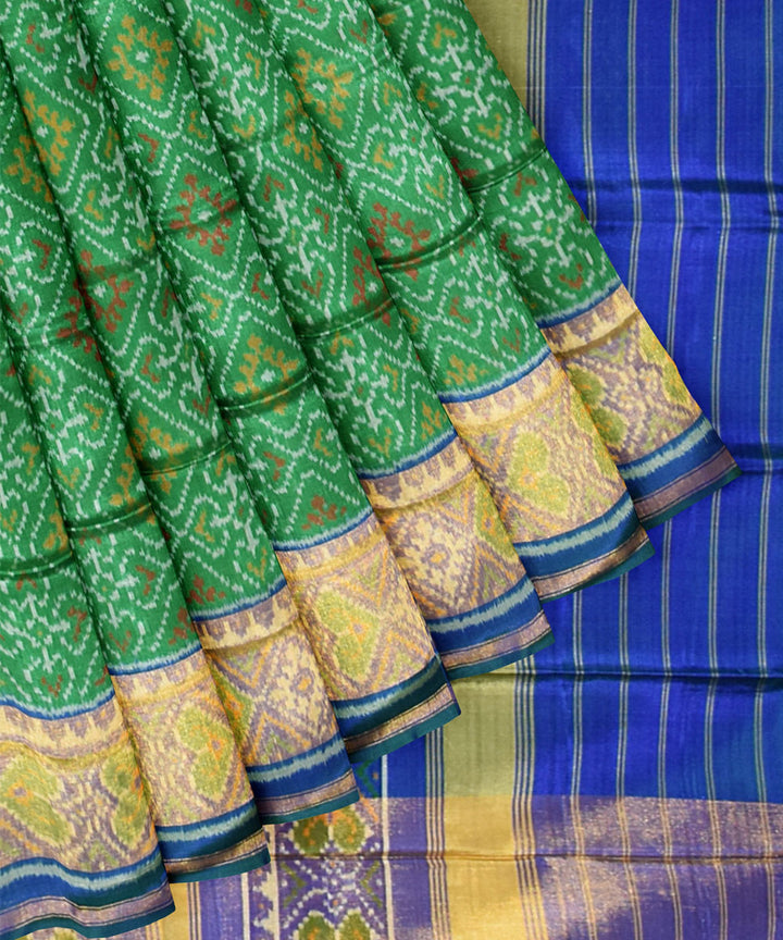 Dark green and blue silk handloom patola ikat saree