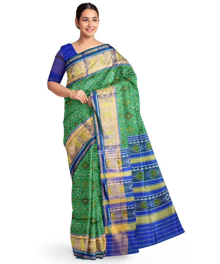 Dark green and blue silk handloom patola ikat saree