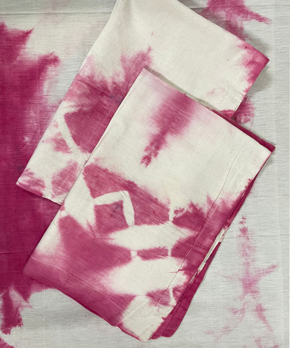 White pink tie dye cotton handwoven bedsheet