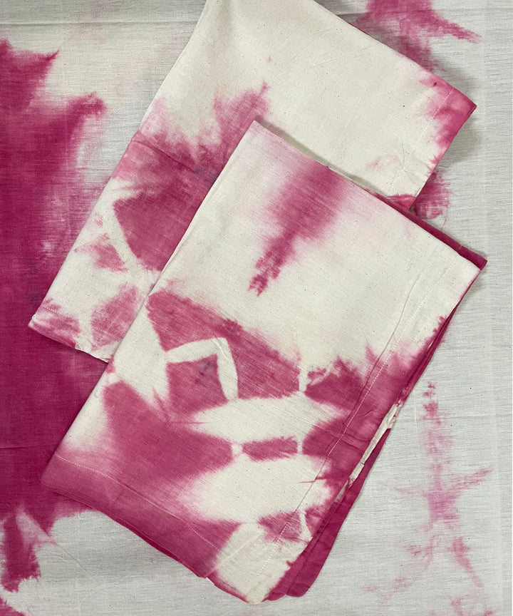 White pink tie dye cotton handwoven bedsheet