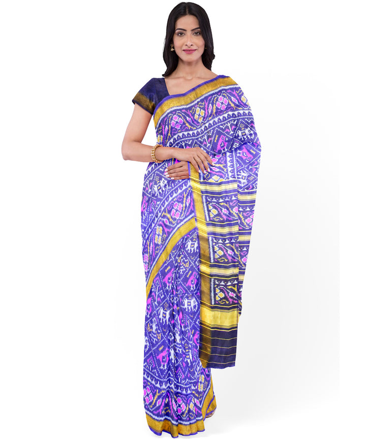 Navy blue handloom silk patola saree