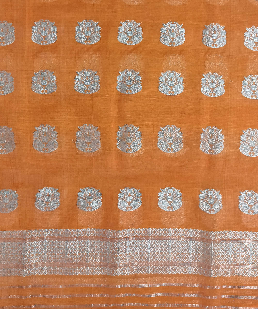 Orange silver nooni handloom assam mekhela chador