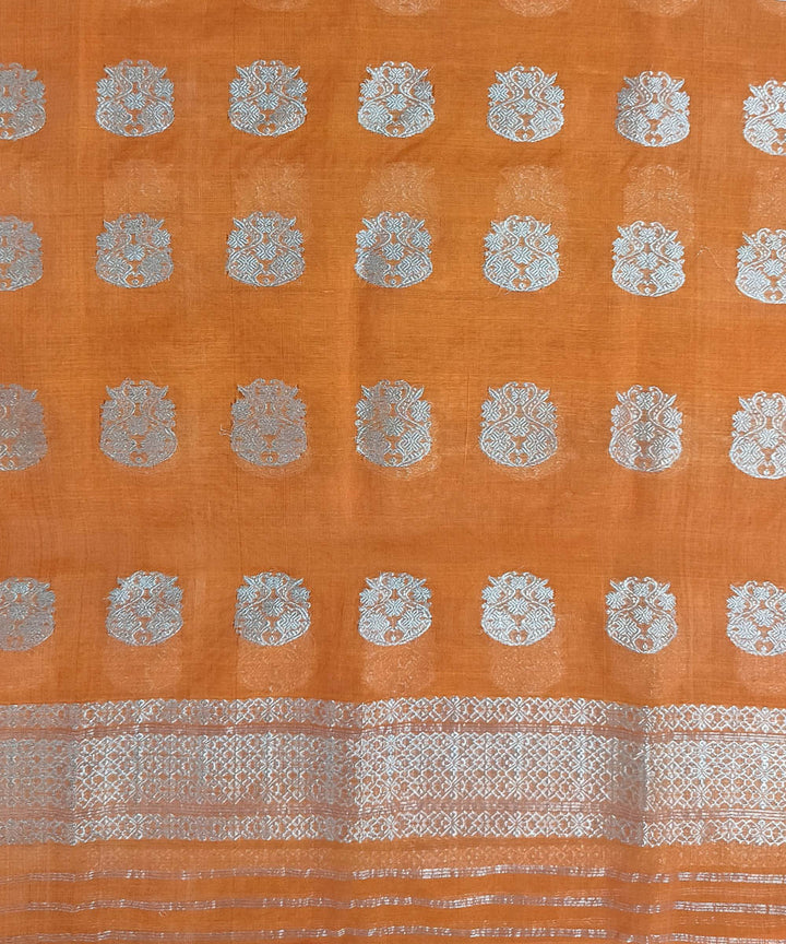 Orange silver nooni handloom assam mekhela chador