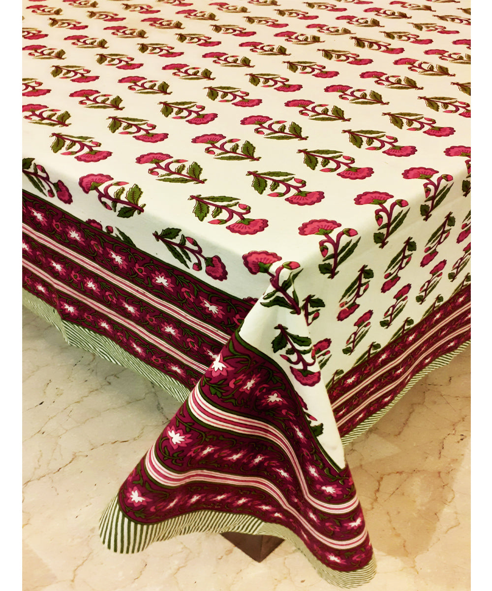 Multi colour handblock print cotton table cover with 6 napkins