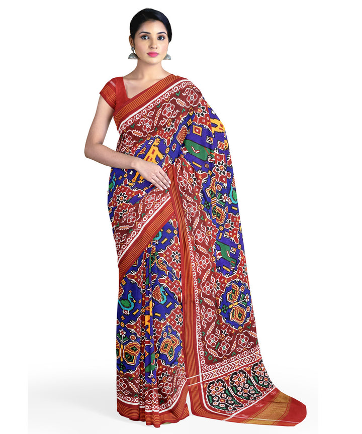 Navy blue red silk handloom patola saree