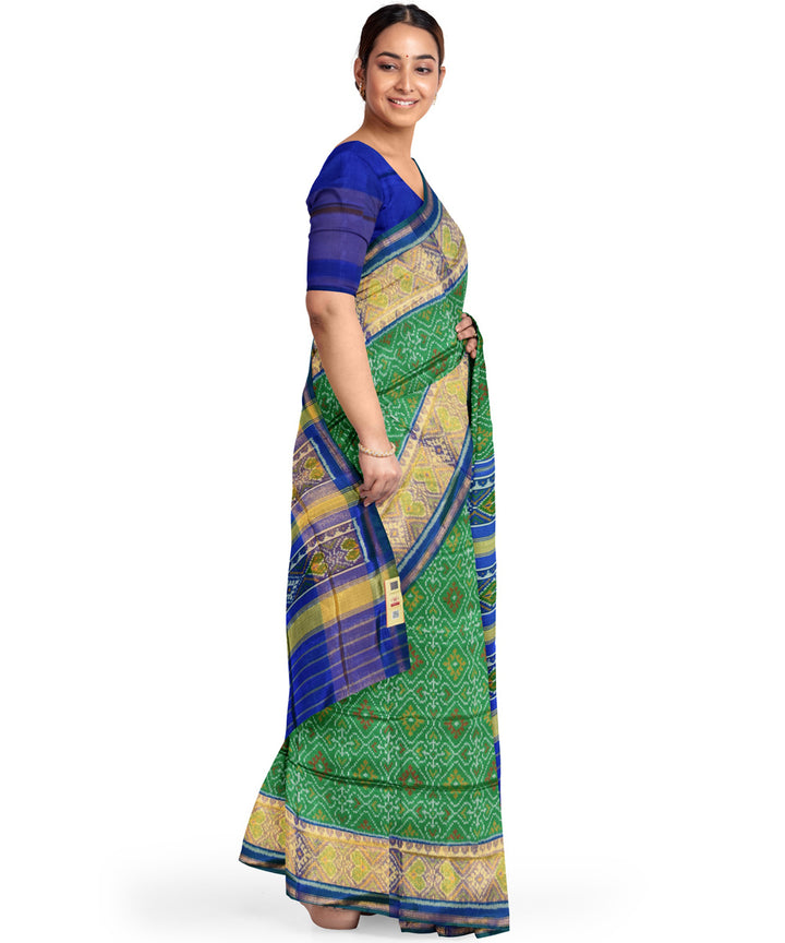 Dark green and blue silk handloom patola ikat saree