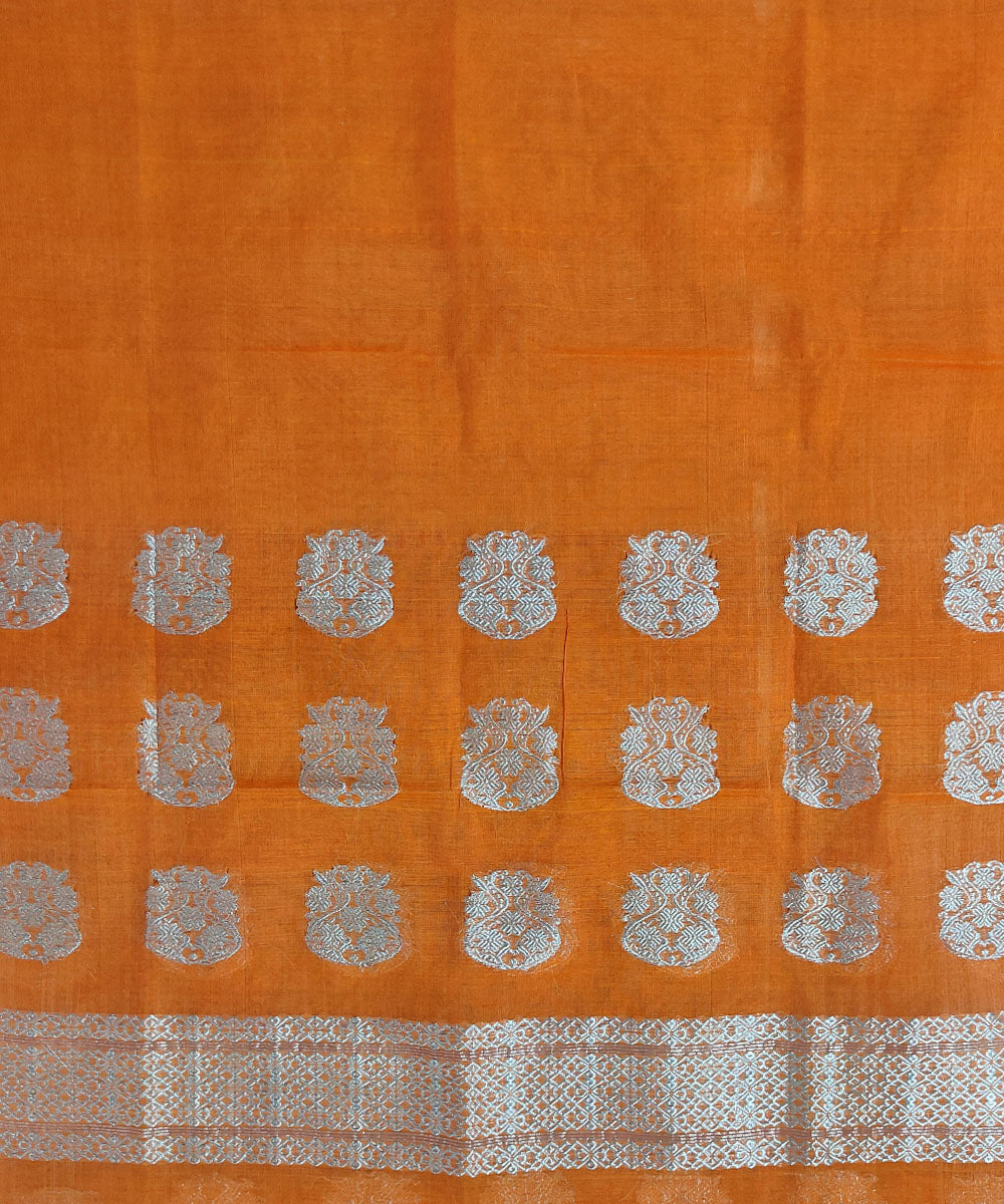 Orange silver nooni handloom assam mekhela chador