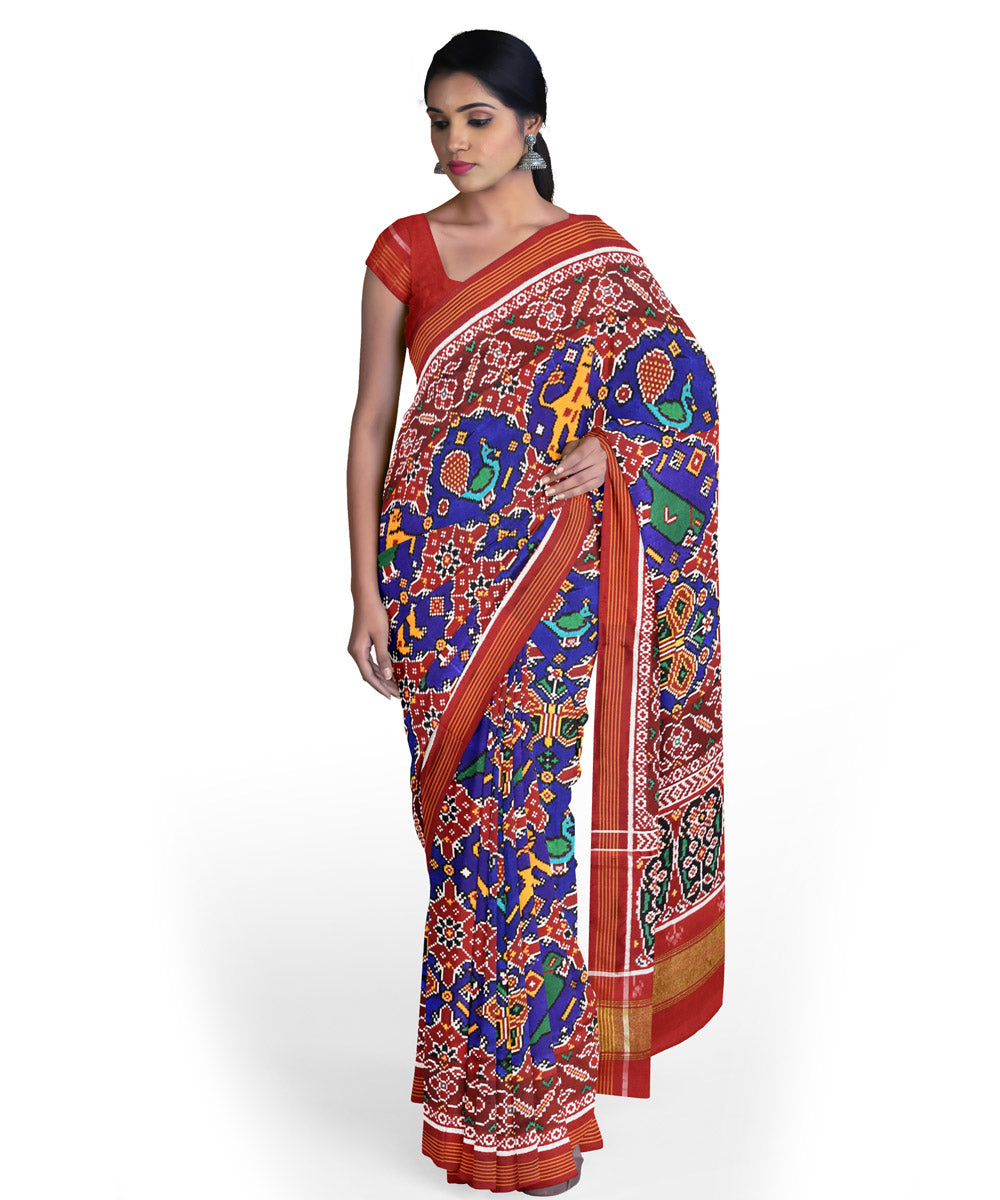 Navy blue red silk handloom patola saree