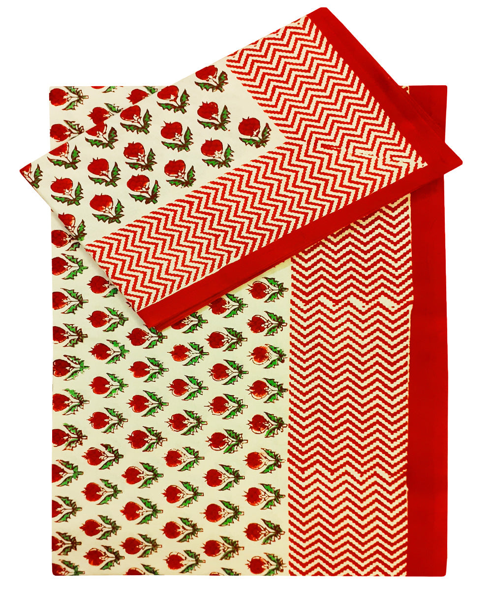 Rose motif handblock print cotton single bed sheet with pillow cover