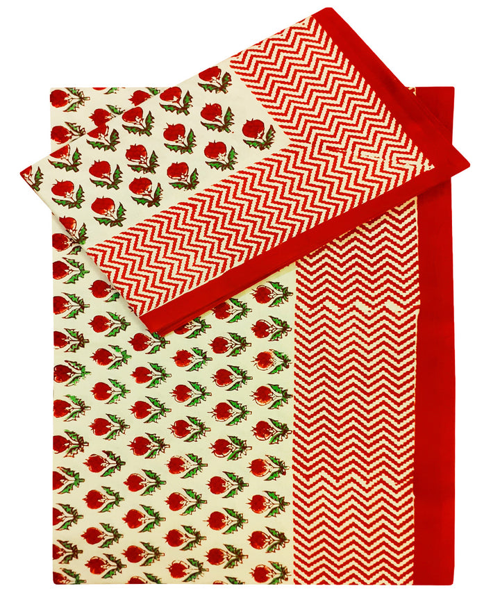 Rose motif handblock print cotton single bed sheet with pillow cover