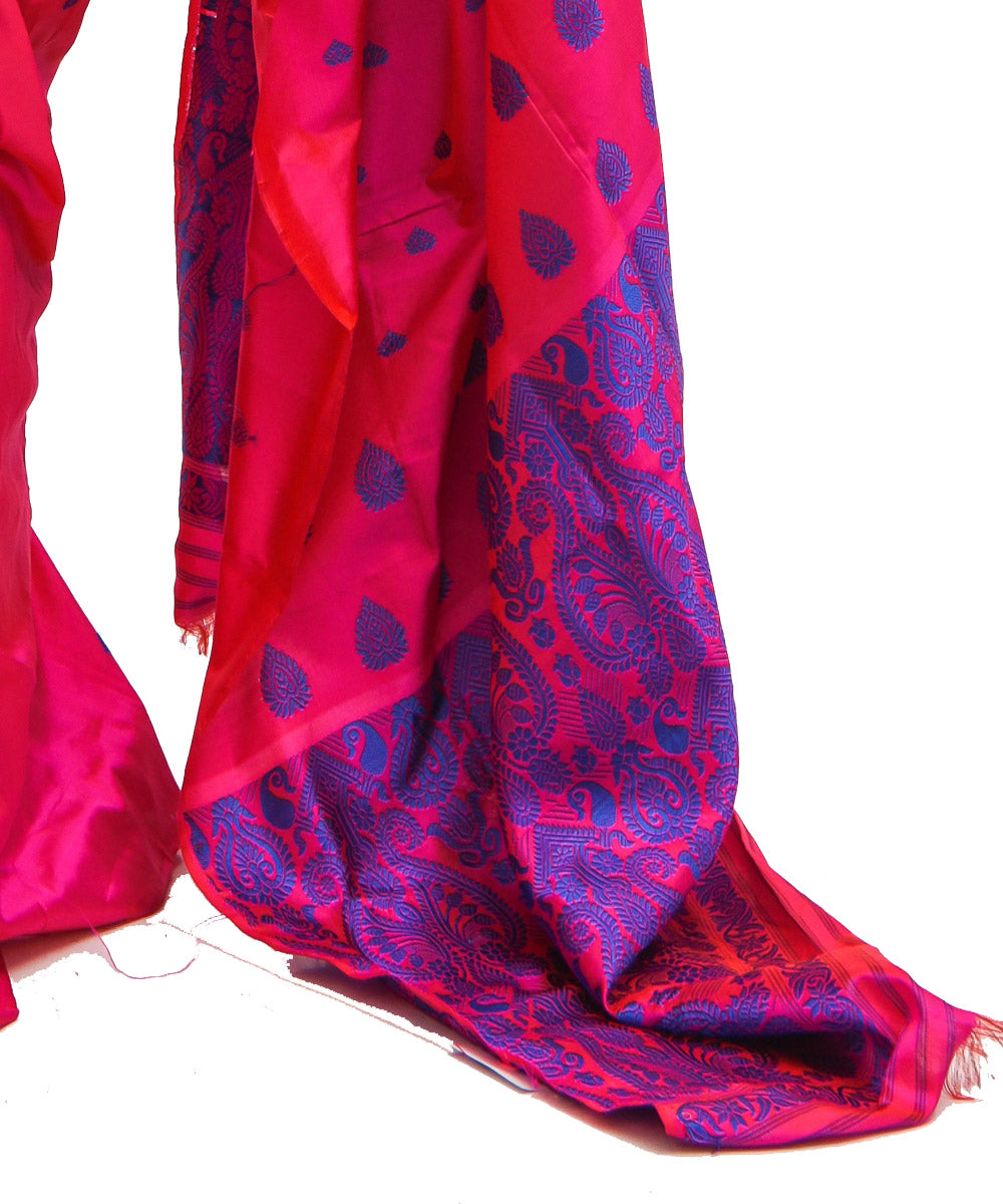 Pink blue silk handloom assam saree