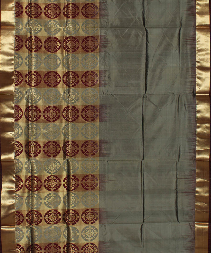 Grey maroon handwoven Karnataka brocade silk saree