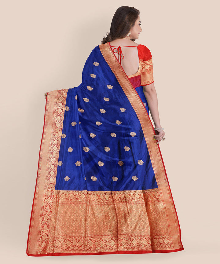 Navy blue and orange silk handloom banarasi saree