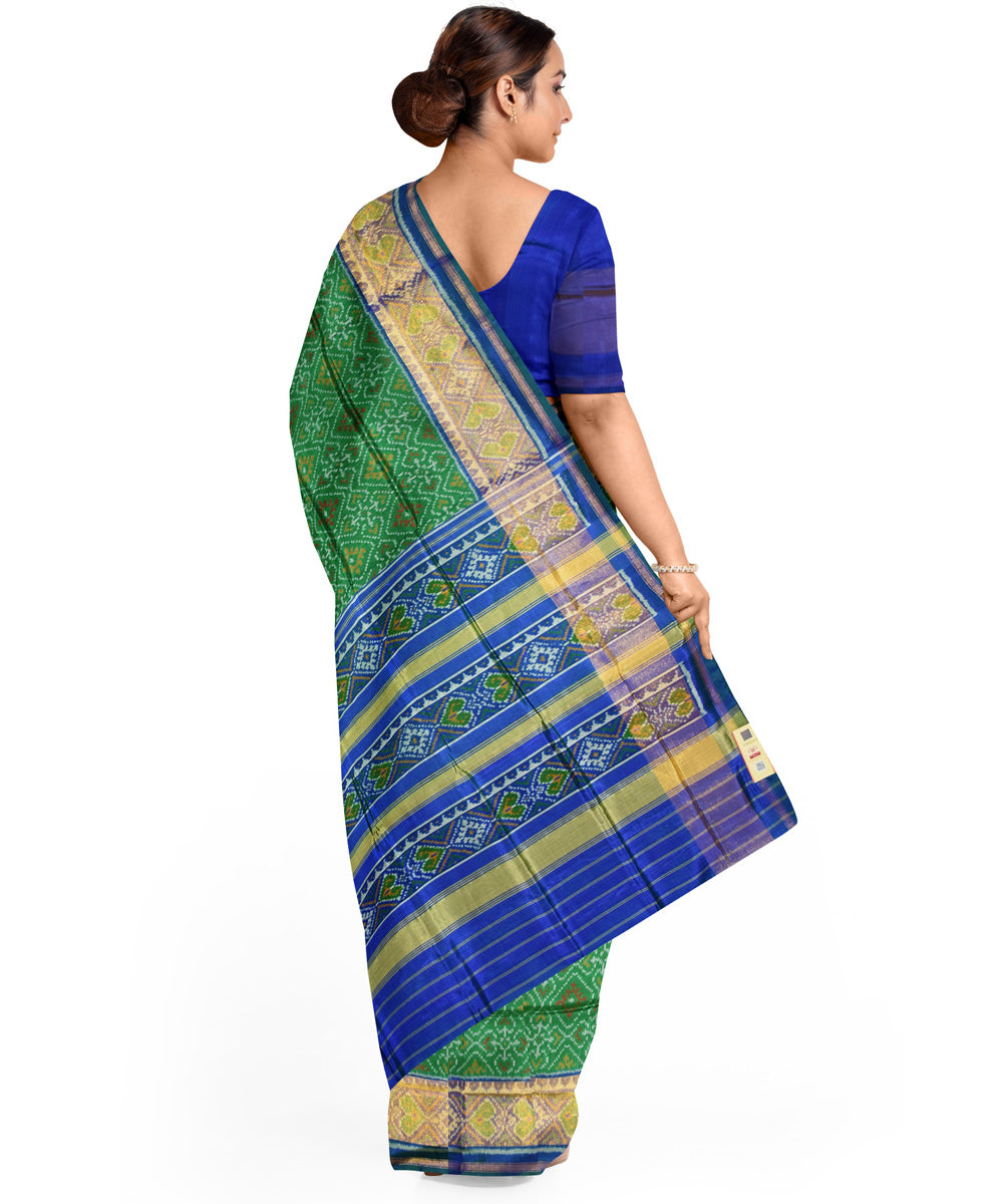 Dark green and blue silk handloom patola ikat saree