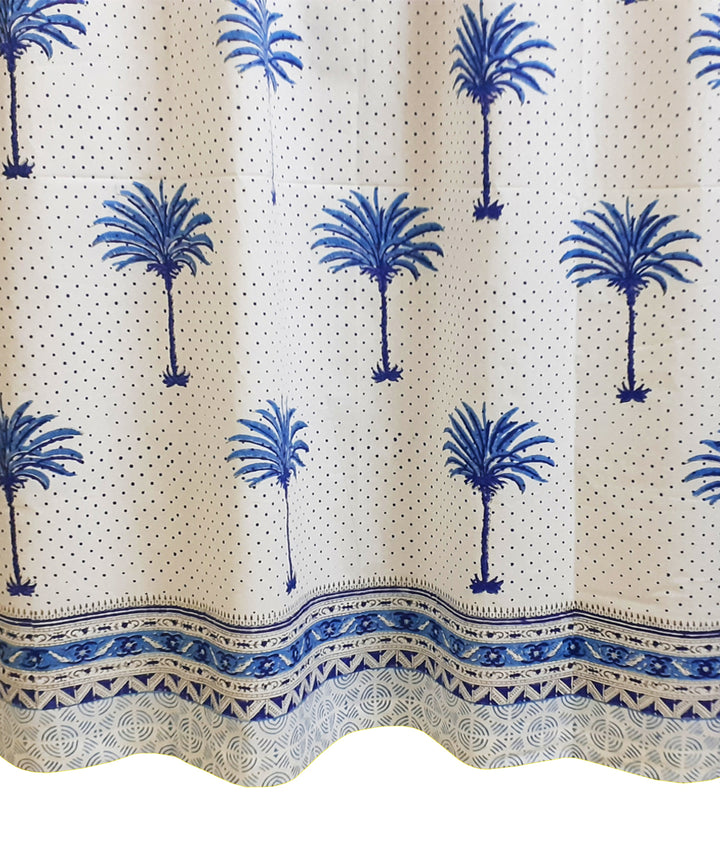 White blue handblock print long door cotton curtain