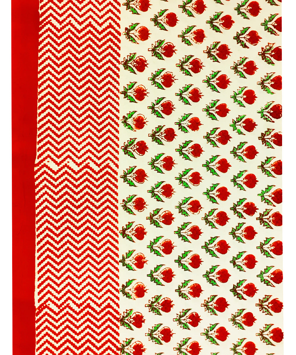 Rose motif handblock print cotton single bed sheet with pillow cover